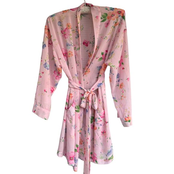 Victoria’s Secret Other - Victoria's Secret Kimono Sexy Robe Lingerie O/S  Pink Blue Floral Tie Loungewear